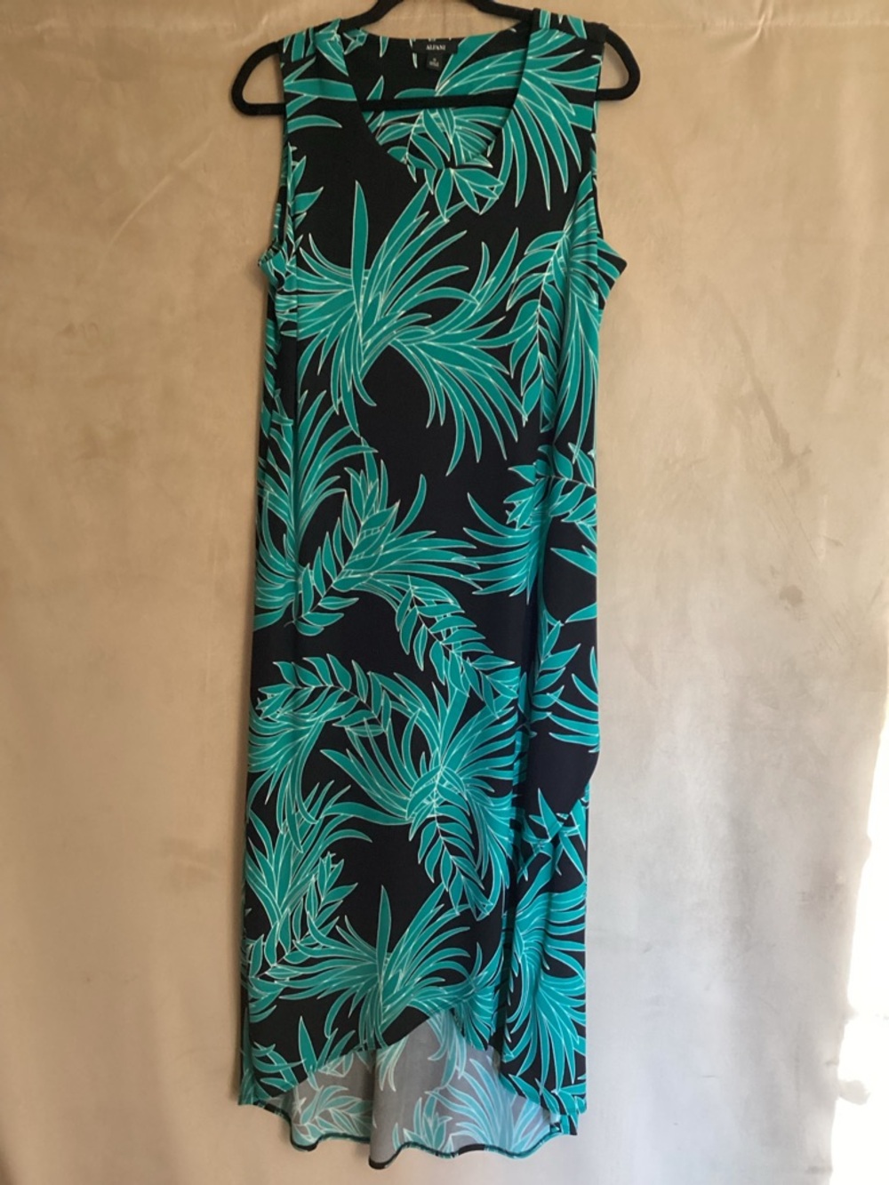 Alfani Teal and Black Tropical Leaf Dress